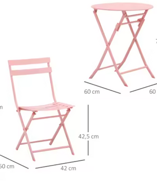 3-delige Bistroset Roze – Opvouwbare Tafel & 2 Stoelen voor Balkon of Tuin