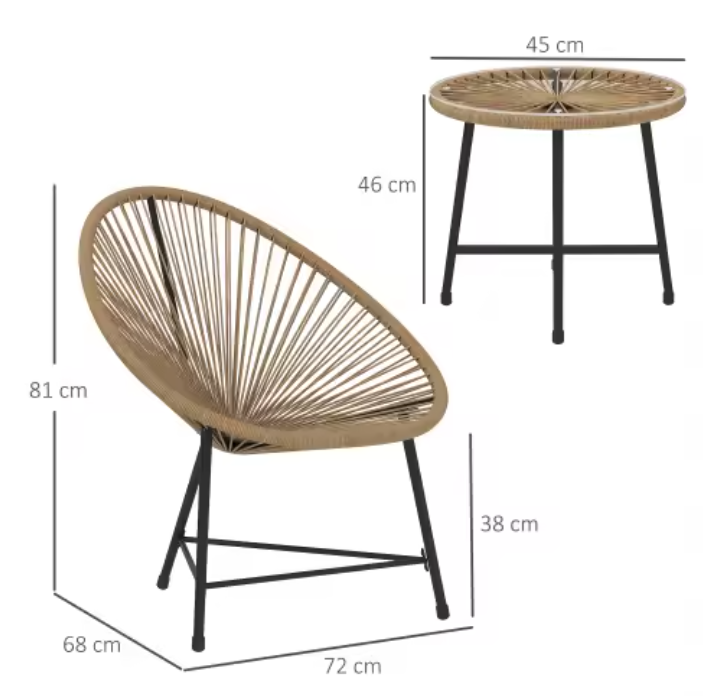 3-delige Tuinset – Acapulco Stoelen & Glazen Tafel op Houten Look Frame
