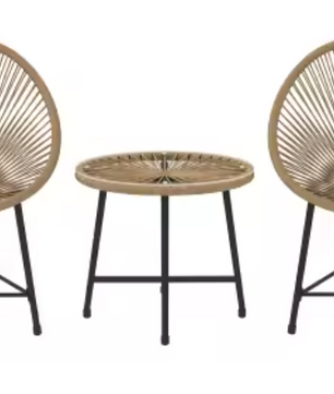 3-delige Tuinset – Acapulco Stoelen & Glazen Tafel op Houten Look Frame