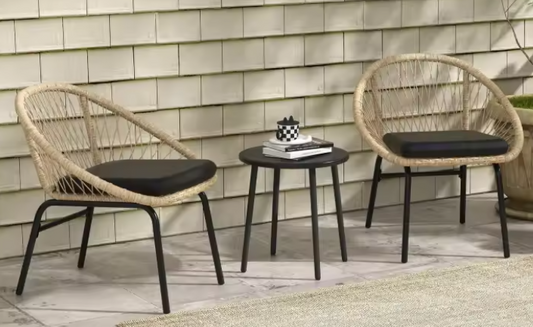3-delige Rotan Tuinset – Stoelen met Kussens & Ronde Tafel