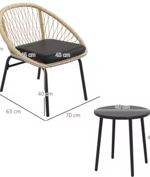 3-delige Rotan Tuinset – Stoelen met Kussens & Ronde Tafel