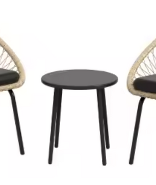3-delige Rotan Tuinset – Stoelen met Kussens & Ronde Tafel