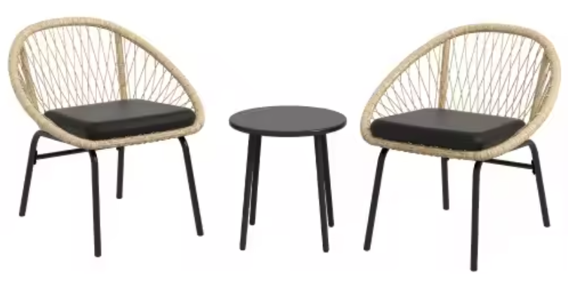 3-delige Rotan Tuinset – Stoelen met Kussens & Ronde Tafel