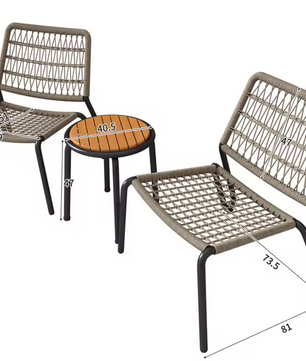 3-delige Bistroset – Gevlochten Touwstoelen & Massief Houten Tafel