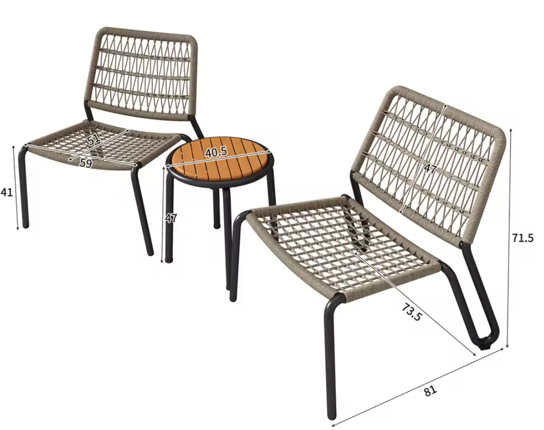 3-delige Bistroset – Gevlochten Touwstoelen & Massief Houten Tafel
