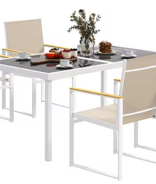 5-delige Tuinset – Tafel met Gehard Glas & 4 Comfortabele Stoelen