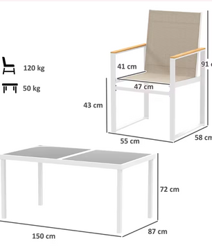 5-delige Tuinset – Tafel met Gehard Glas & 4 Comfortabele Stoelen