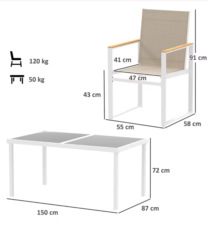 5-delige Tuinset – Tafel met Gehard Glas & 4 Comfortabele Stoelen