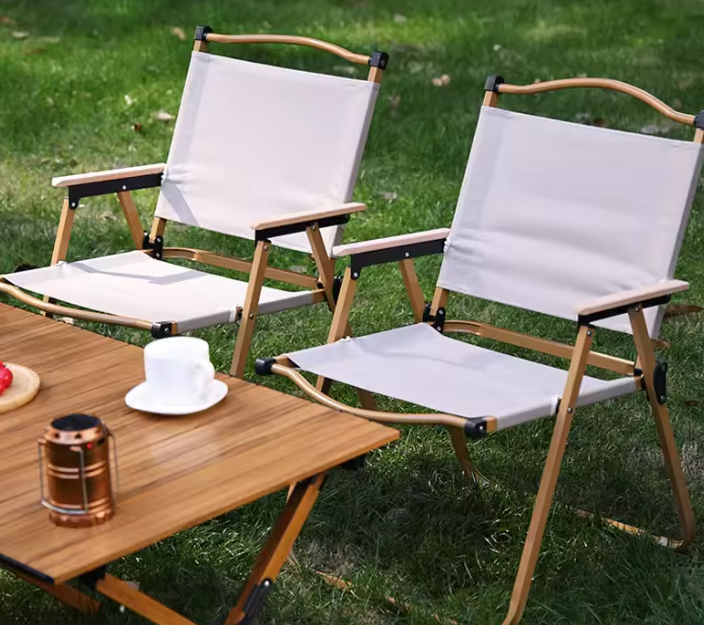 Opvouwbare Campingstoel – Lichtgewicht Aluminium & Houtlook, Draagbaar voor Buiten