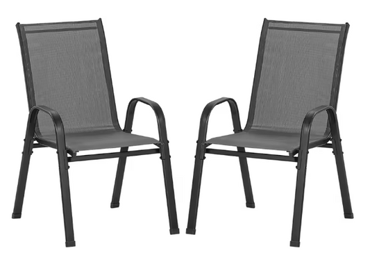 Set van 4 Stapelbare Tuinstoelen – Metalen Frame & Ademende Stof, Donkergrijs