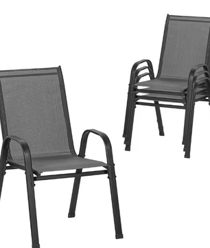 Set van 4 Stapelbare Tuinstoelen – Metalen Frame & Ademende Stof, Donkergrijs