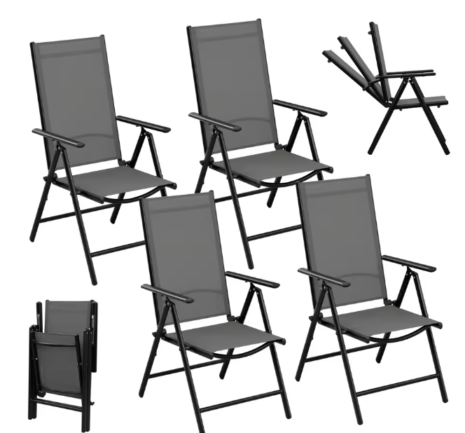 Set van 2/4 Opvouwbare Tuinstoelen – Verstelbare Rugleuning & Ademende Stoffen Bekleding
