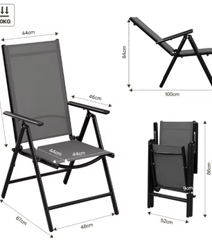 Set van 2/4 Opvouwbare Tuinstoelen – Verstelbare Rugleuning & Ademende Stoffen Bekleding