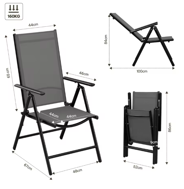 Set van 2/4 Opvouwbare Tuinstoelen – Verstelbare Rugleuning & Ademende Stoffen Bekleding