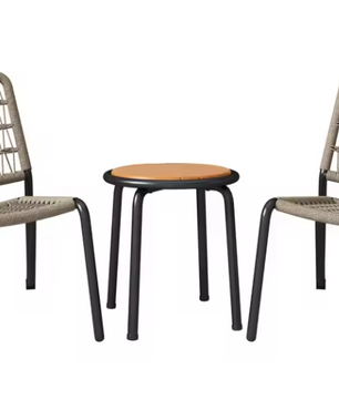 Balkonset met Handgevlochten Touw – Massief Houten Tafelblad & Ergonomische Stoelen, Weerbestendig