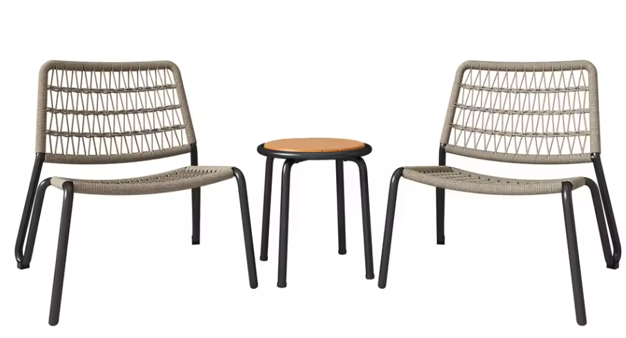 Balkonset met Handgevlochten Touw – Massief Houten Tafelblad & Ergonomische Stoelen, Weerbestendig