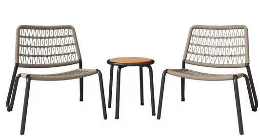 Balkonset met Handgevlochten Touw – Massief Houten Tafelblad & Ergonomische Stoelen, Weerbestendig