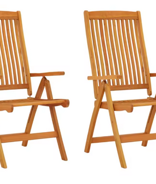 Set van 2 Opvouwbare Teakhouten Loungestoelen – Verstelbare Rugleuning & Massief Hout voor Buiten