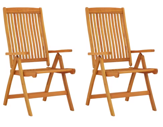 Set van 2 Opvouwbare Teakhouten Loungestoelen – Verstelbare Rugleuning & Massief Hout voor Buiten