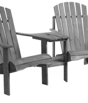 Adirondack Dubbelstoel met Tafel – Massief Hout & Parasolgat, 2-Zits voor Balkon of Tuin