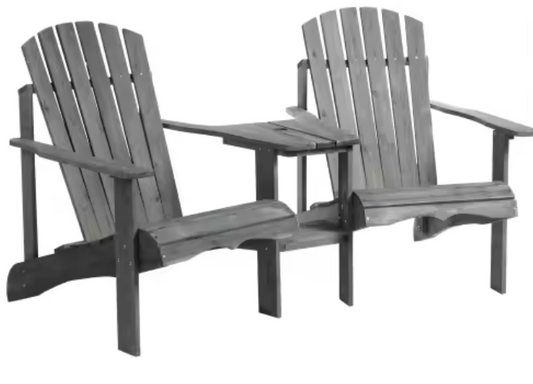 Adirondack Dubbelstoel met Tafel – Massief Hout & Parasolgat, 2-Zits voor Balkon of Tuin