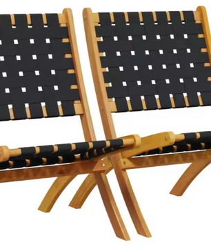 Set van 2 Opvouwbare Tuinstoelen – Acaciahout & Olefin Bandstof