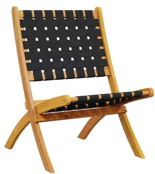 Set van 2 Opvouwbare Tuinstoelen – Acaciahout & Olefin Bandstof