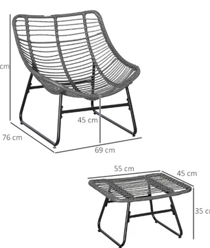 Rotan Tuinfauteuil met Kruk – Metalen Frame & Kussen