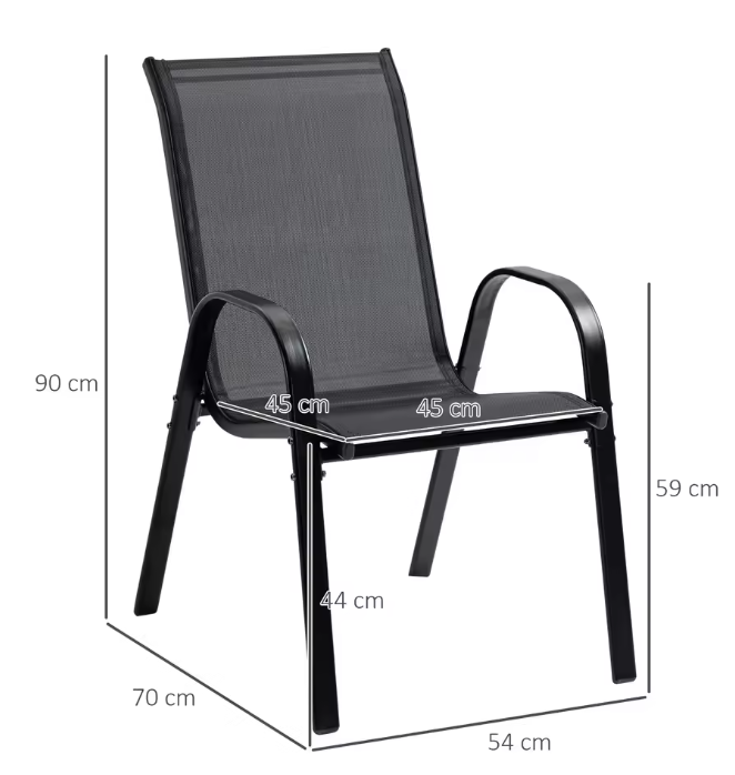 Set van 2 Stapelbare Tuinstoelen – Ademend Textileen & Metaal