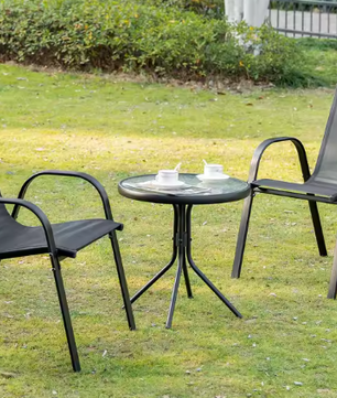 Set van 2 Stapelbare Tuinstoelen – Ademend Textileen & Metaal