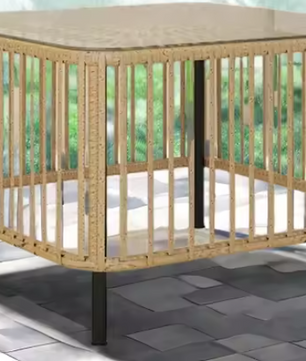 Rotan Terrastafel met Glazen Blad – Vierkant, Weerbestendig & Elegant voor Buiten