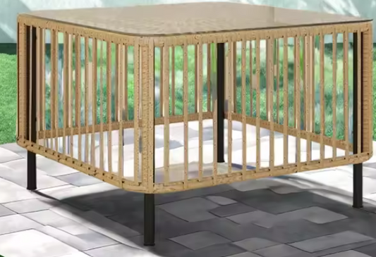 Rotan Terrastafel met Glazen Blad – Vierkant, Weerbestendig & Elegant voor Buiten