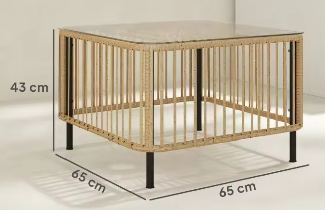 Rotan Terrastafel met Glazen Blad – Vierkant, Weerbestendig & Elegant voor Buiten