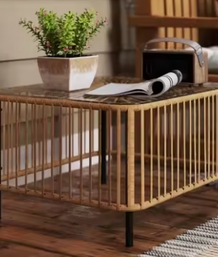 Rotan Terrastafel met Glazen Blad – Vierkant, Weerbestendig & Elegant voor Buiten