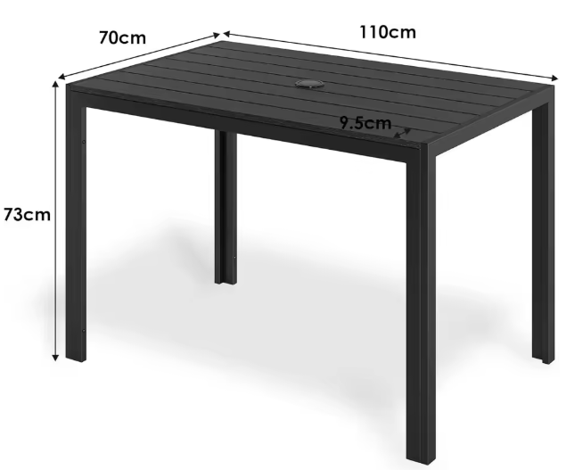 Rechthoekige Tuintafel met Parasolgat – WPC & Aluminium, Weerbestendig en Lichtgewicht