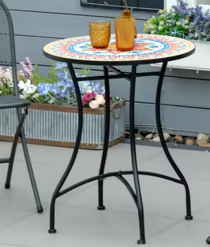 Ronde Mozaïek Bistrotafel – Metaal & Keramiek, Ø60 cm voor Tuin of Balkon