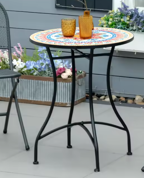 Ronde Mozaïek Bistrotafel – Metaal & Keramiek, Ø60 cm voor Tuin of Balkon