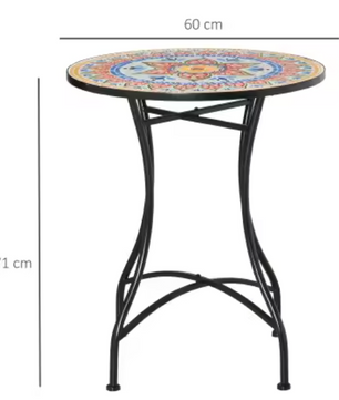 Ronde Mozaïek Bistrotafel – Metaal & Keramiek, Ø60 cm voor Tuin of Balkon