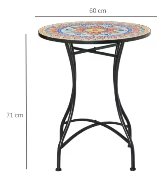 Ronde Mozaïek Bistrotafel – Metaal & Keramiek, Ø60 cm voor Tuin of Balkon