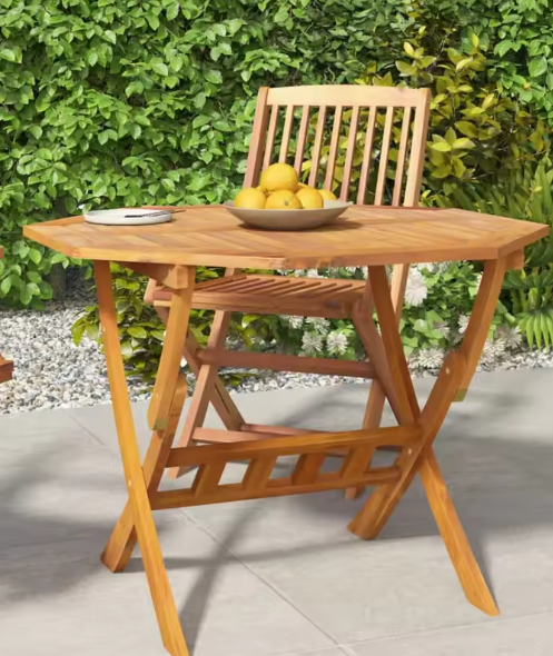 Opvouwbare Ronde Tuintafel – Massief Acaciahout met Parasolgat