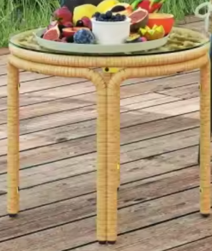 Ronde Rotan Bijzettafel Ø50 cm – Gehard Glas & Weerbestendig Frame