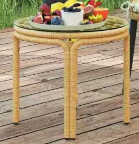 Ronde Rotan Bijzettafel Ø50 cm – Gehard Glas & Weerbestendig Frame
