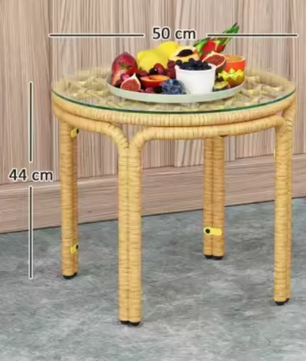 Ronde Rotan Bijzettafel Ø50 cm – Gehard Glas & Weerbestendig Frame