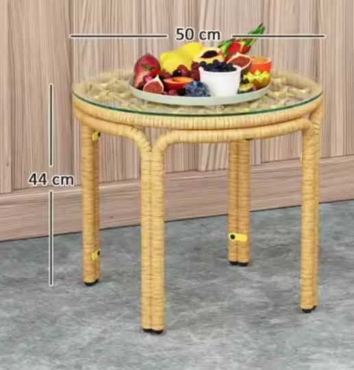 Ronde Rotan Bijzettafel Ø50 cm – Gehard Glas & Weerbestendig Frame