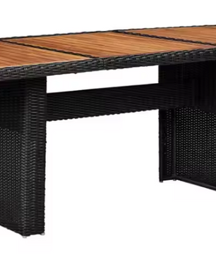 Zwarte Tuintafel 200x100 cm – Harsvlechtwerk & Acaciahout, Weerbestendig en Stabiel