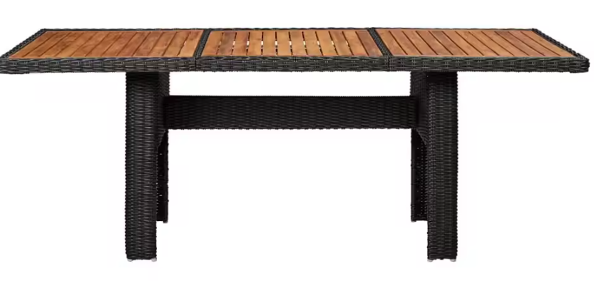 Zwarte Tuintafel 200x100 cm – Harsvlechtwerk & Acaciahout, Weerbestendig en Stabiel