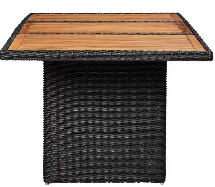 Zwarte Tuintafel 200x100 cm – Harsvlechtwerk & Acaciahout, Weerbestendig en Stabiel