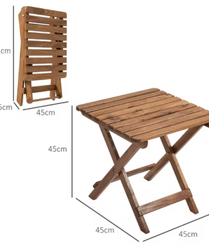 Set van 2 Opvouwbare Acaciahouten Buitentafels – 45x45x45 cm, Compact en Weerbestendig