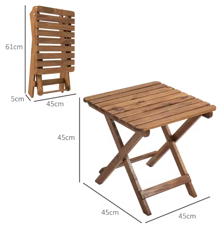 Set van 2 Opvouwbare Acaciahouten Buitentafels – 45x45x45 cm, Compact en Weerbestendig