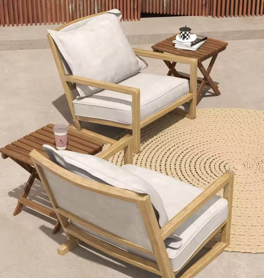 Set van 2 Opvouwbare Acaciahouten Buitentafels – 45x45x45 cm, Compact en Weerbestendig